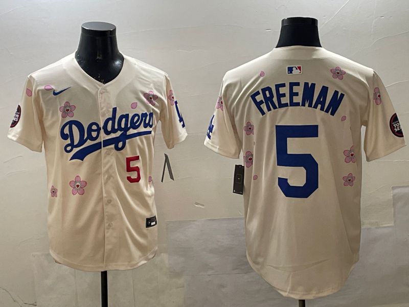 Men Los Angeles Dodgers #5 Freeman Cream Sakura Edition 2025 Nike MLB Jersey style 4->los angeles dodgers->MLB Jersey